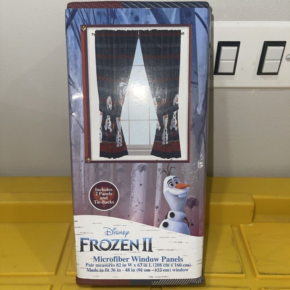 Disney Frozen II Olaf on Plaid Window Curtain 2-Panels Drapes Set, 82" x 63"